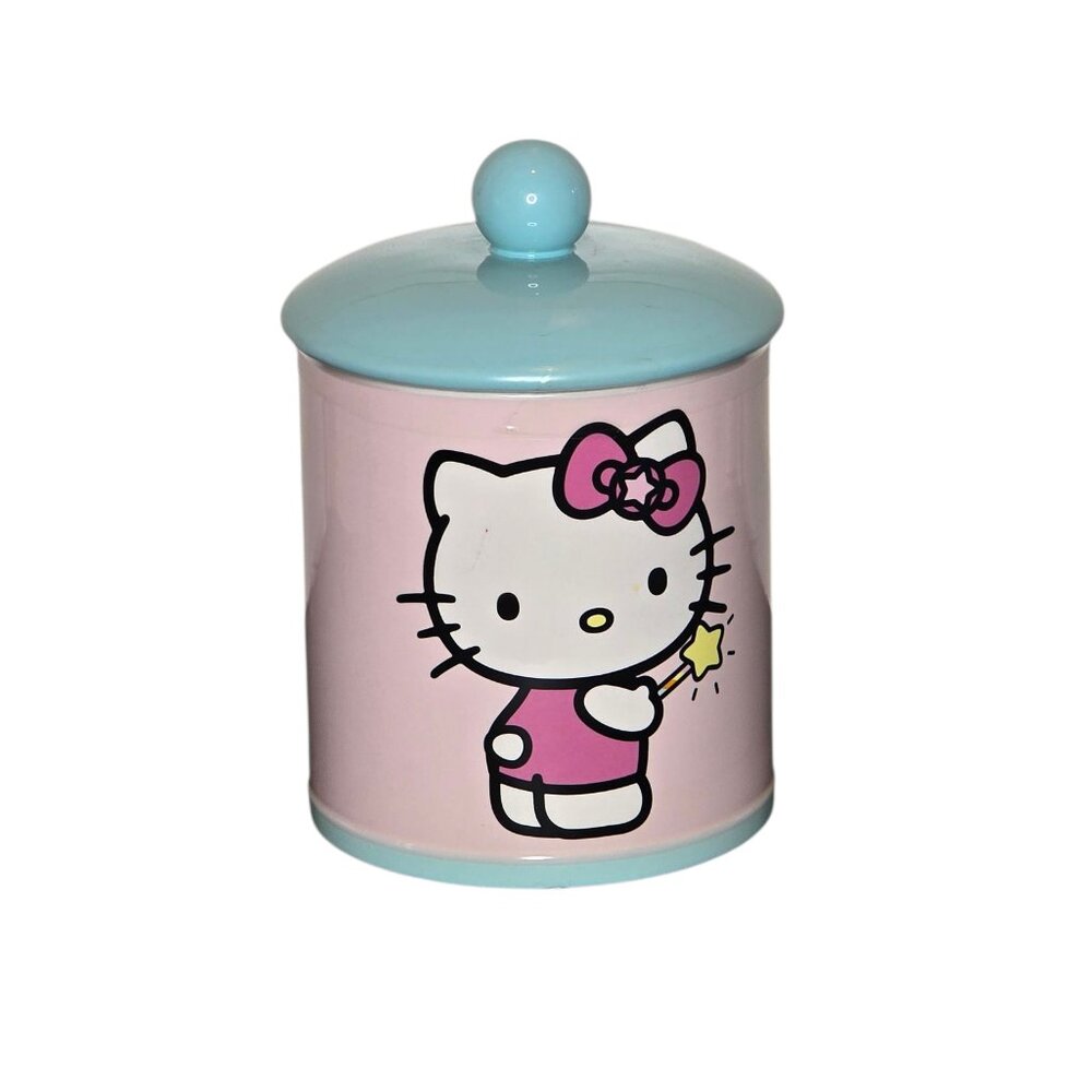 Hello Kitty Ceramic Cookie Jar Pink Blue Sanrio Kawaii Kitchen Canister Decor